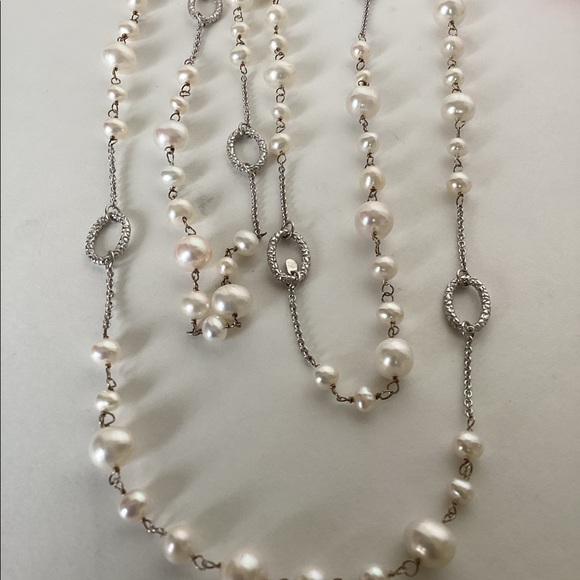 STERLING 40” PEARL NECKLACE - Picture 2 of 8